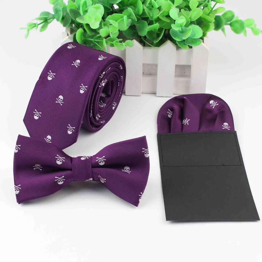 Conjunto de corbata de Halloween para hombre, corbata delgada, pañuelo de tiras, corbata de pajarita, conjunto de calavera de Papillon, horrible corbata de mariposa, Corbatas: 3