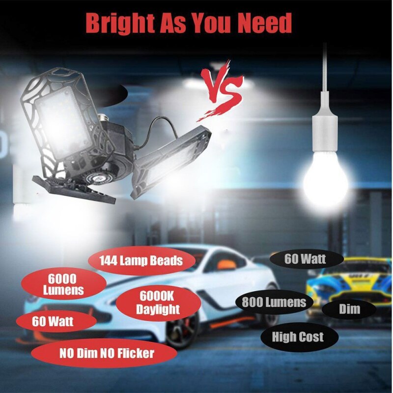 Ufo led garagelys  ac85-265v e26/e27 60w garagelampe vandtæt  ip65 deformerbare industribelysning værkstedslys