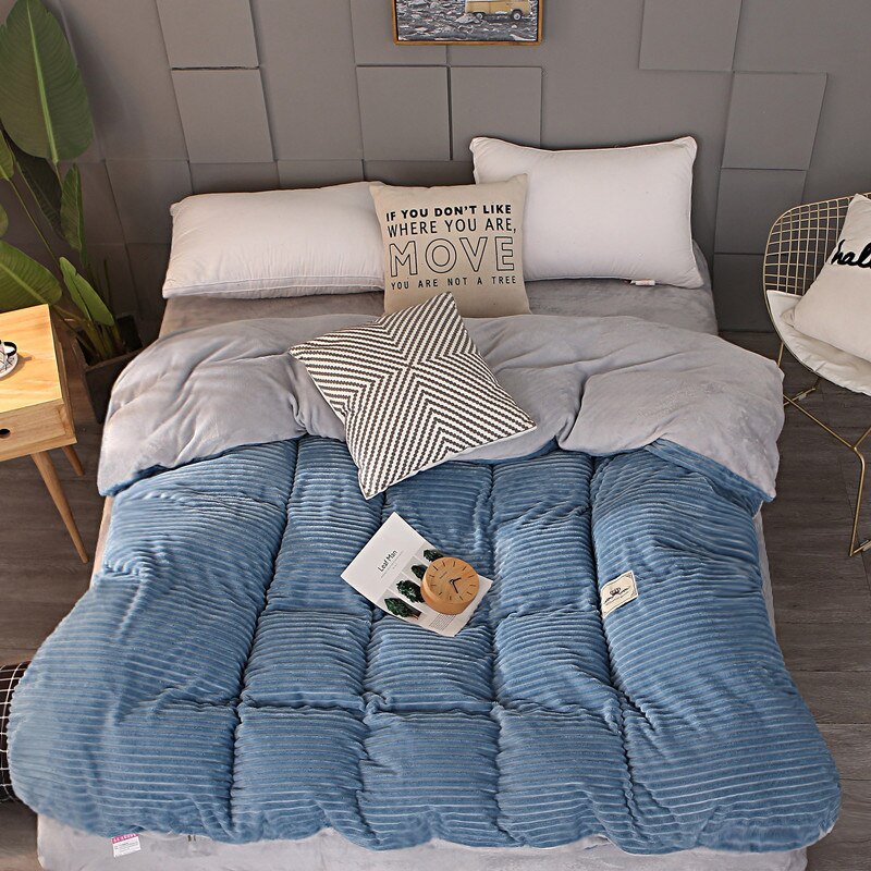 1 pc Flannel Quilt Cover Winter Magic Fleece Duvet Covers Warm Comforter Case Bedding Bag Blue Gray AB Sided Bed Cover Blanket: 3 / 79x91in (200x230cm)