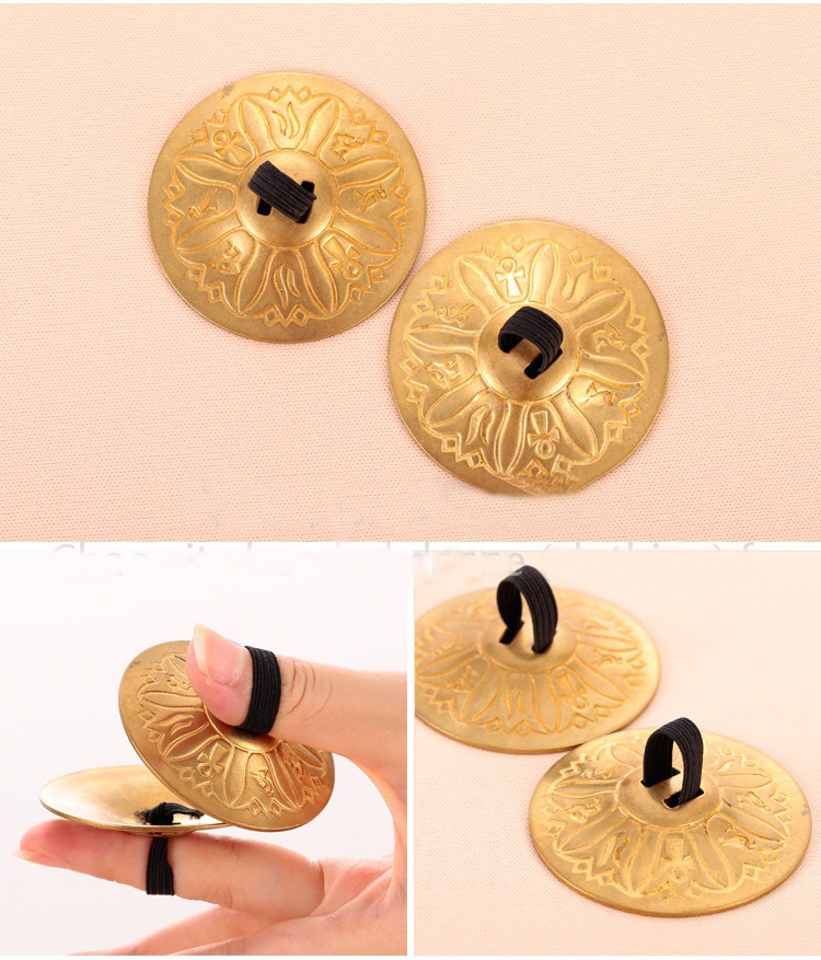 Accesorios para danza del vientre, 2 pares (4 piezas), platillos para dedos de cobre puro, de grano