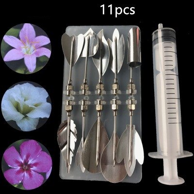 10/11pcs 3D Jelly Flower Carving Tool Art Home Kitchen Stainless Steel Gelatin Pudding Nozzle Syringe Cake Decorating Utensil: 11PCS Silver-E