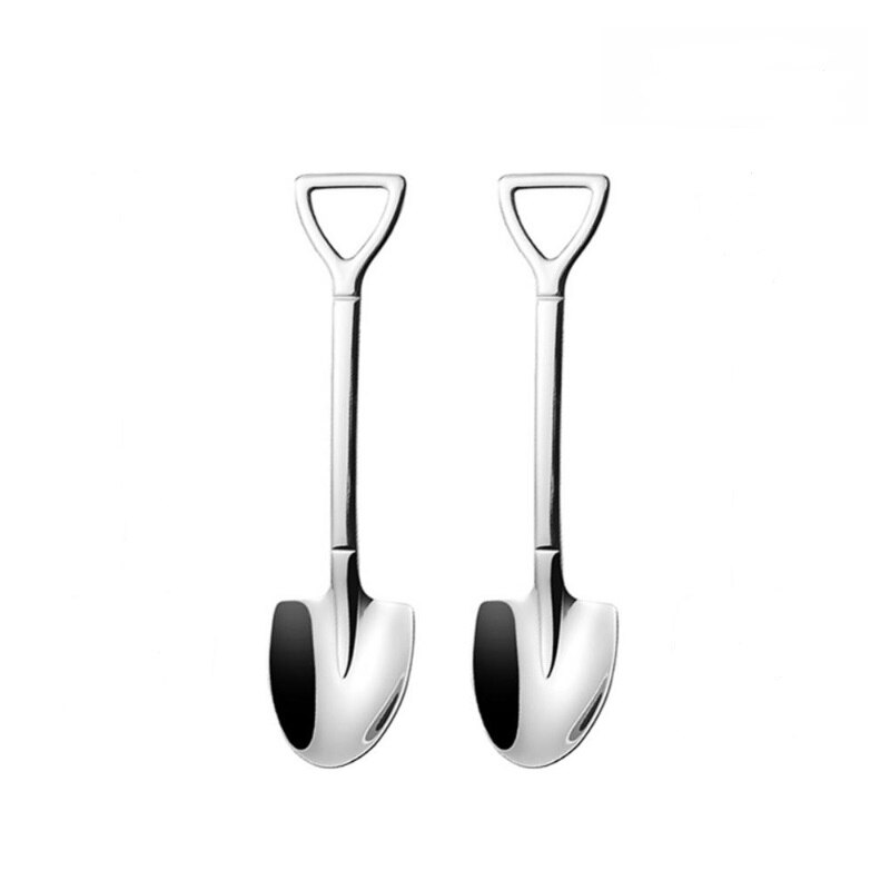 2/4PCS Coffee Spoon Cutlery Set Stainless Steel Retro Iron Shovel Ice Cream Spoon Scoop Spoon tea-spoon Tableware: 2Pcs Silver A