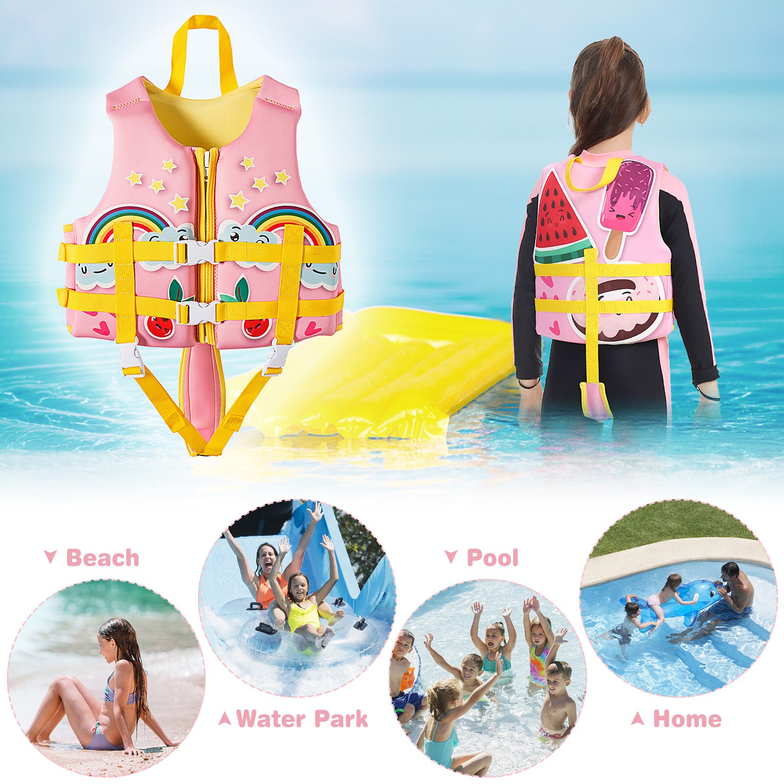 Kids Swim Vest Neoprene Children Life Vest Life Jacket Swimming Training Flotation Swimsuit Buoyancy Swimwear for Boys Girls