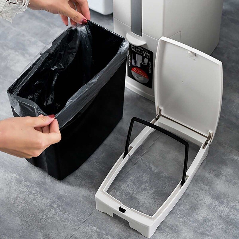 Bathroom Trash Bucket Set Waste Bin Plastic with Toilet Brush Dustbin Kitchen Trash Can Garbage Bag Household Cleaning Tools