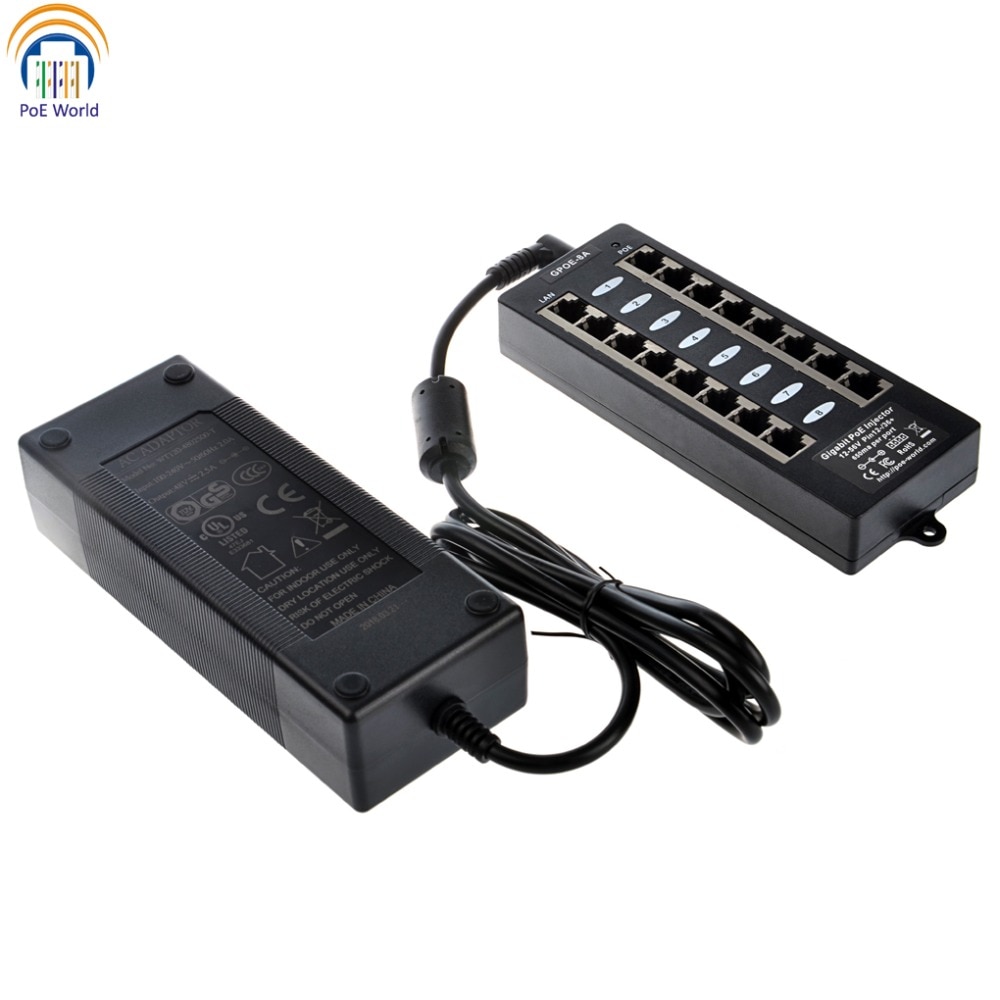 802.3af 8 Port Passive Gigabit PoE Injector Mode A 1000Mbps data speed PoE patch panel With 48V 60W Power Supply For IP Camera