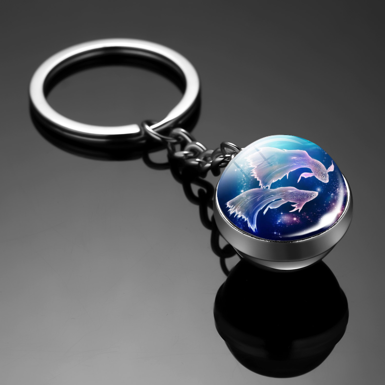 Llavero con dijes Original, llavero de 12 constelaciones, llavero luminoso de bola de cristal de doble cara, accesorios colgantes para coche, llaveros: Gris