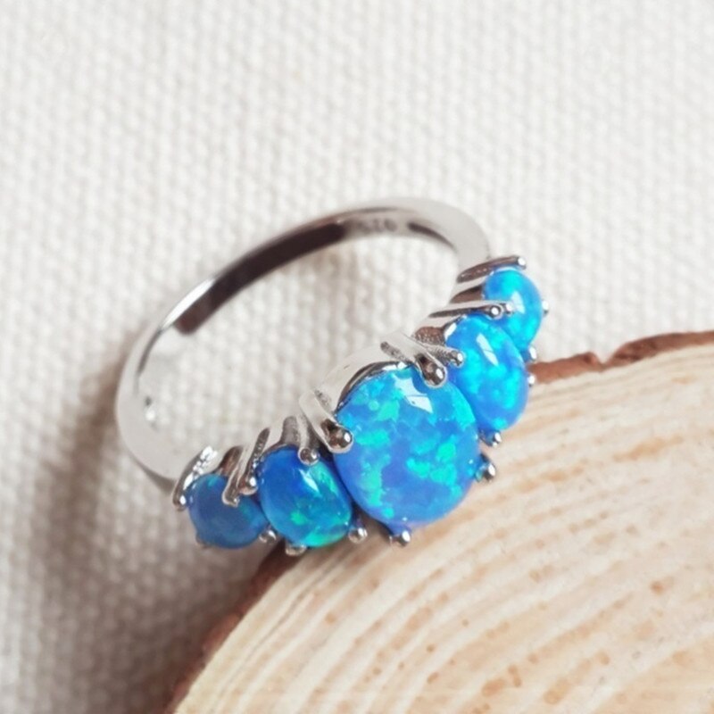 FDLK-Anillo de boda con ópalo de Fuego Azul, joyería de compromiso