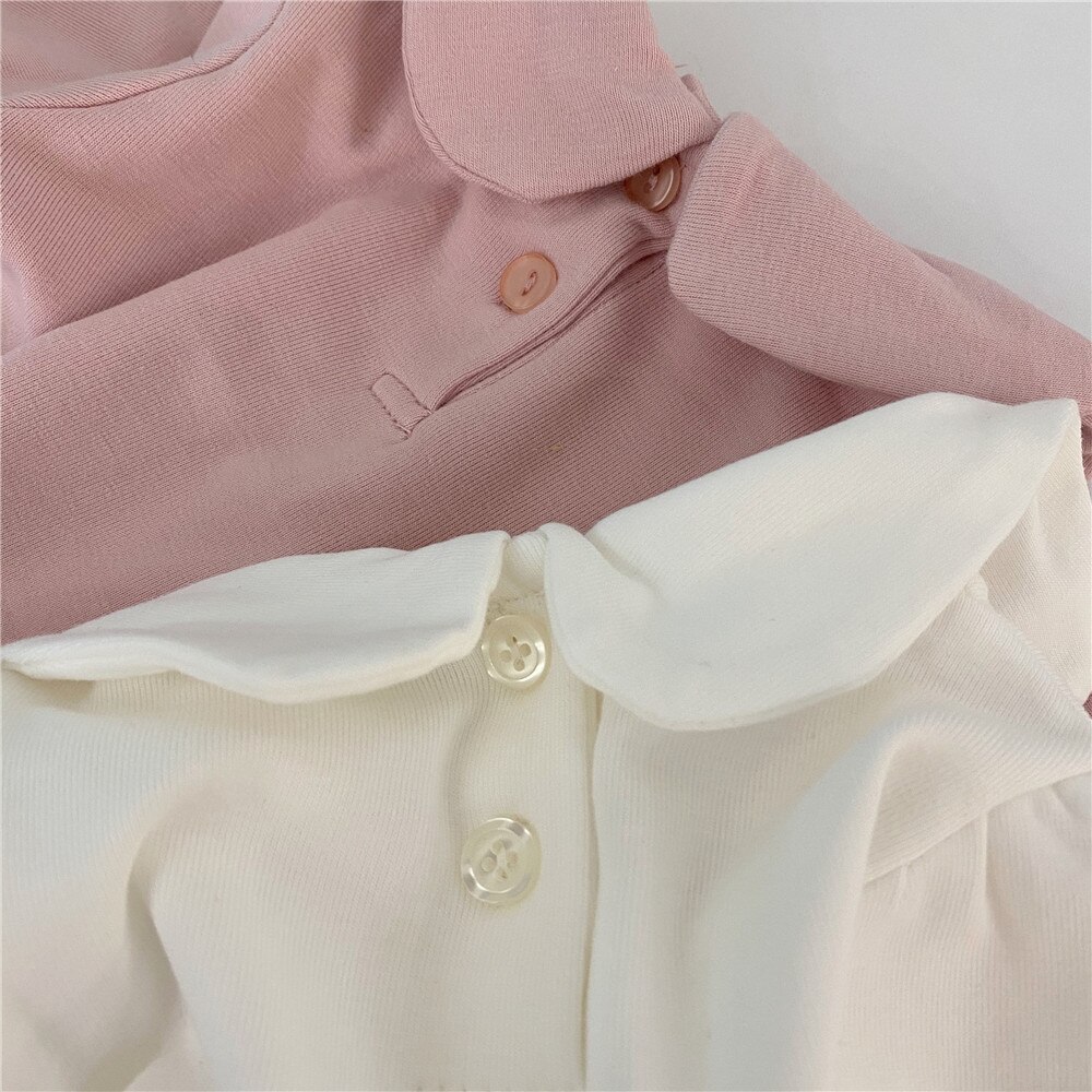 Meninas do bebê 0-2 anos bonito Pétalas gola base de manga longa t-shirts de algodão macio cor sólida all-combinar com Tops