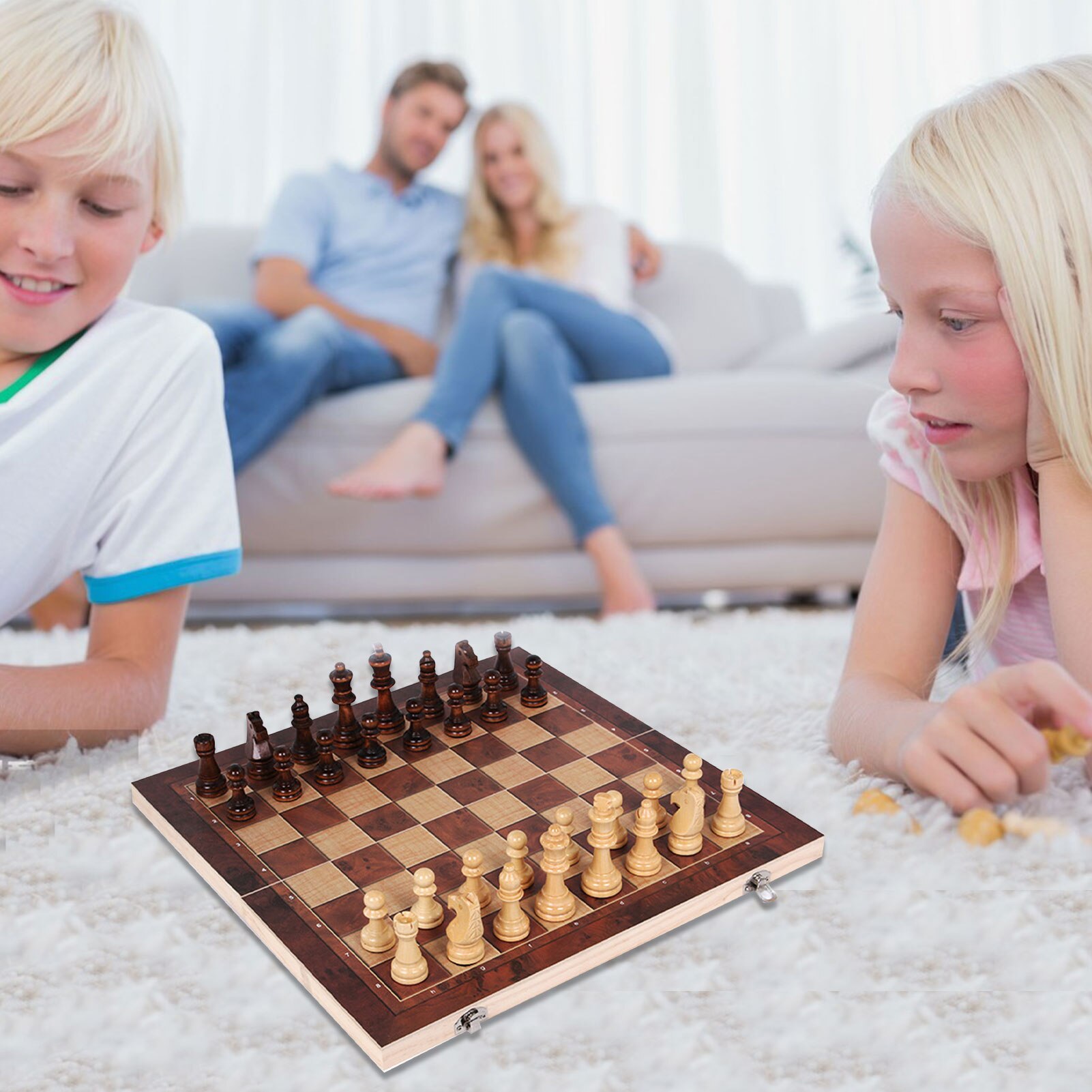 3 In 1 Houten Vouwen Schaakspel Bordspel Draagbare Backgammon Checkers Game Reizen Indoor Houten Schaakstuk Schaakbord