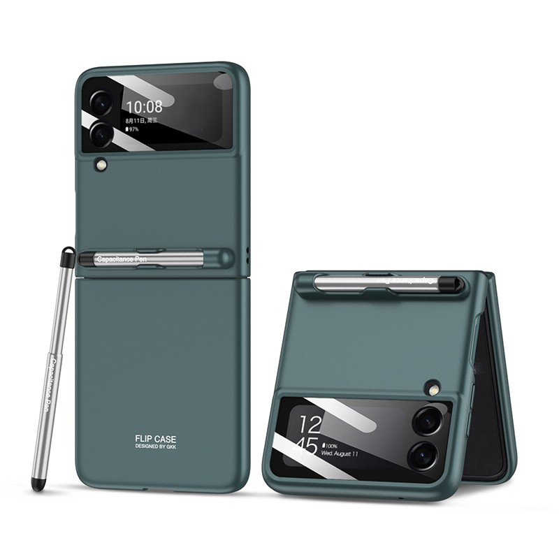 Coque avec fente pour stylo, Protection complète en verre, pour Samsung Galaxy Z, Flip 3, Flip3, 5G, 2022: Green