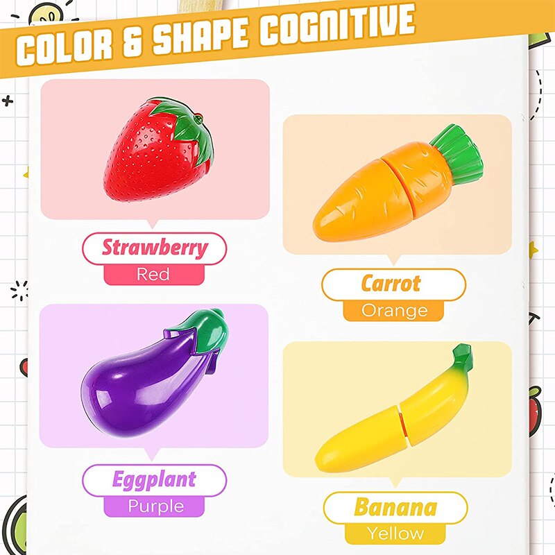 Kit de cocina de plástico para niños, juego de simulación de frutas y verduras, juguete educativo para cortar, de cumpleaños, 150 piezas