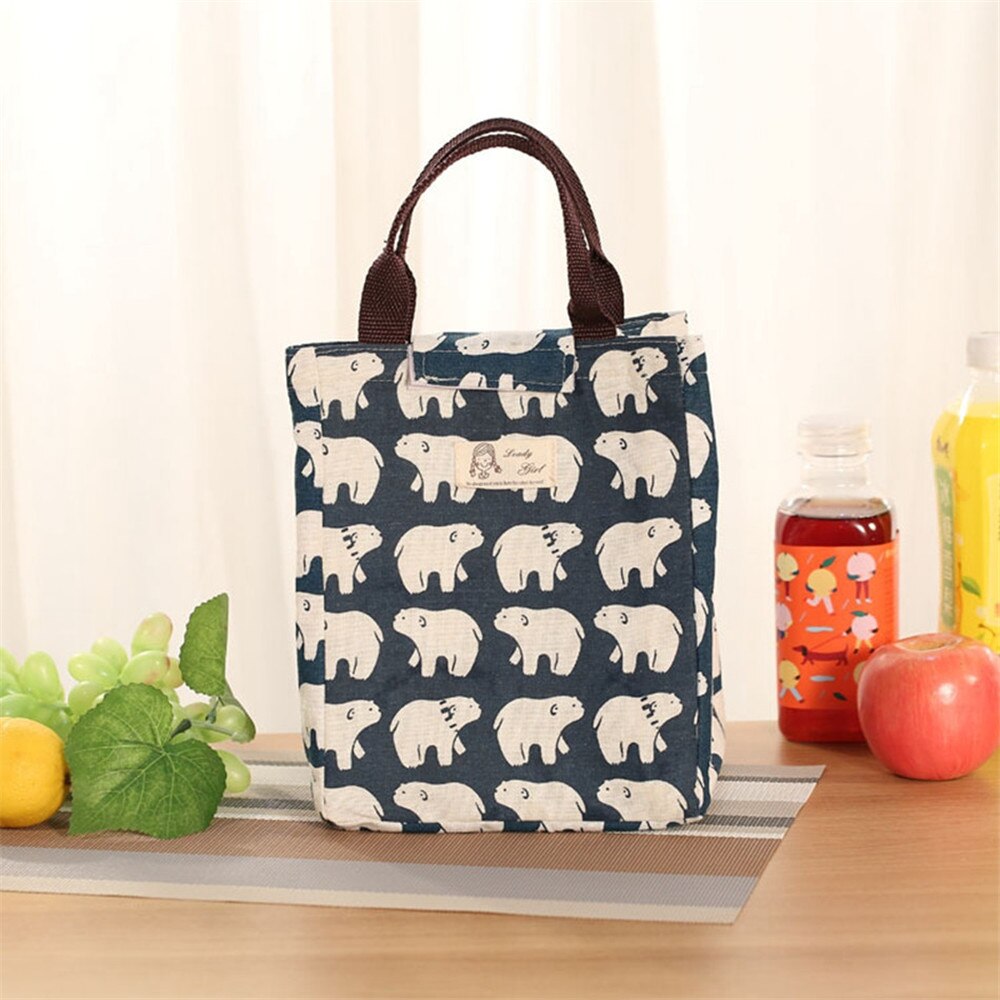 Cute Women Animal Portable Insulated Canvas Cooler Picnic Lunch Bag Thermal Food Tote Breakfast Organize Waterproof Storage: 4