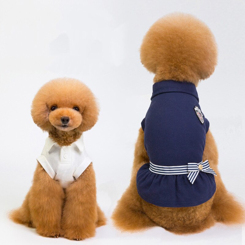 Lente en Zomer Leisure Stijl Hond Kleding Ademend en Stijlvolle Revers Boog Rok Jas T-shirt Bichon Kleine Hond Kleding