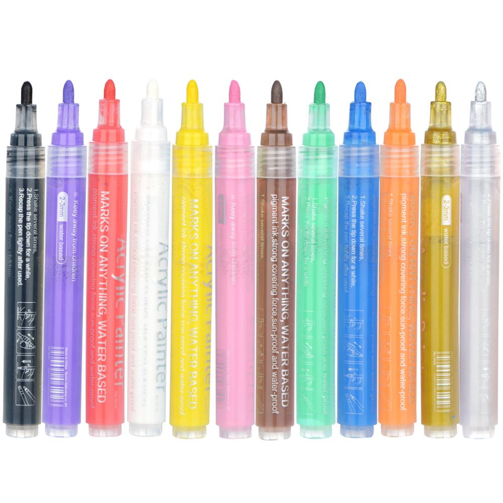 12 farver tegning maleri kunst pen gør-det-selv permanent maling tusch pen vand blyant sæt til keramisk sten glas kontor kunstartikler