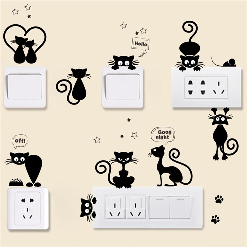 Diy Mooie Kat Switch Muurstickers Badkamer Cartoon Thuis Woonkamer Slaapkamer Home Decor Creatieve Katten Muurstickers