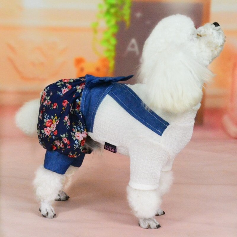 Thin Section Female Dog Clothes Spring and Summer Dog Skirt Siamese Denim Overalls Chihuahua Yorkshire Pet Accessories