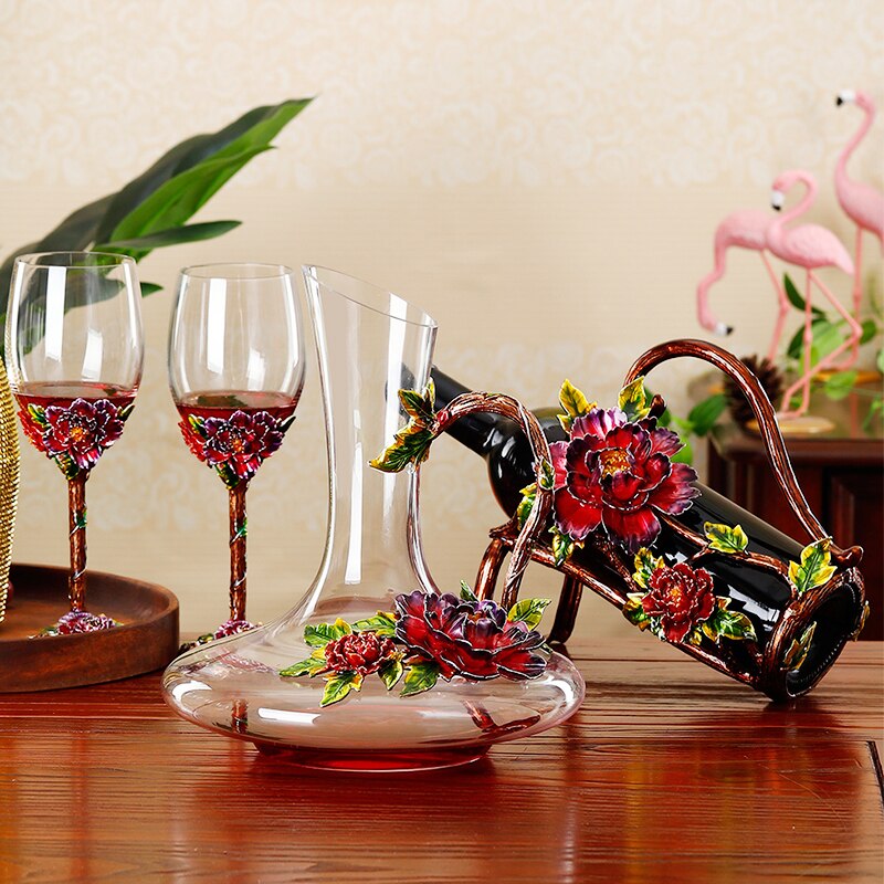 Vintage Enamel Wine Glass Crystal Cup Goblet Home Wine Glass Party Cocktail Cup Wedding