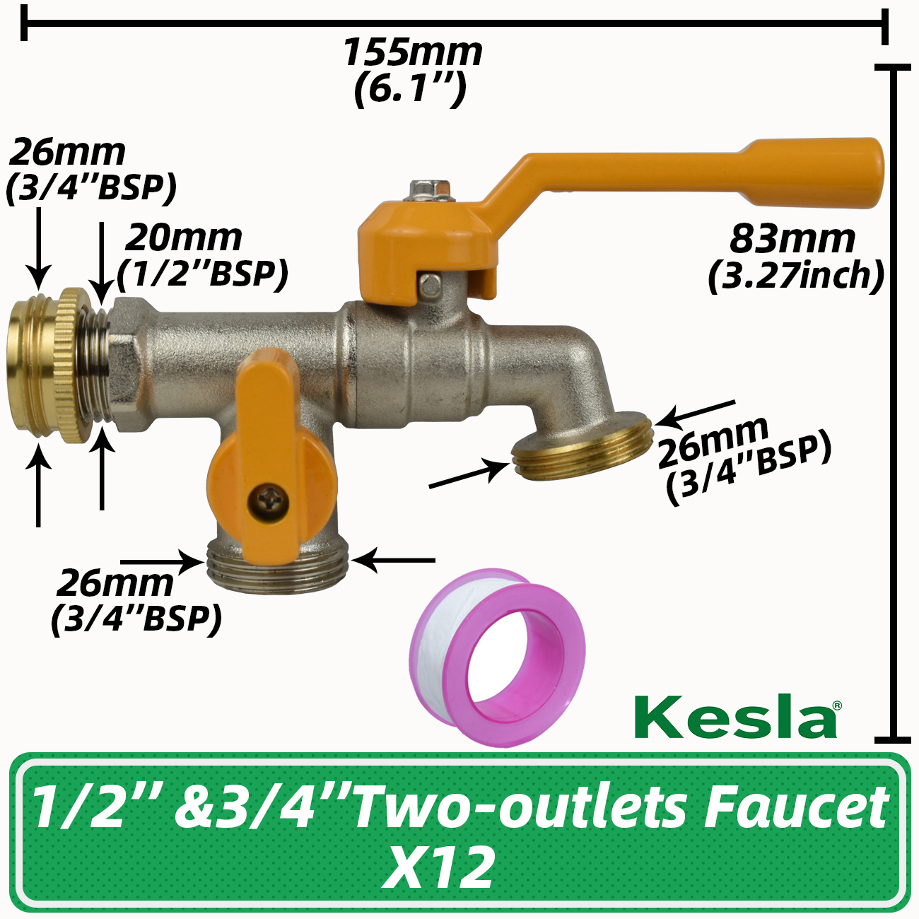 Gartenschlauch Messing Wasserhahn Wasserhahn Adapter 1/2'' IBC Wassertank Anschluss 2-Wege 1-Wege Bewässerung Joint Ersatz Fitting Kugelhahn: YELLOW