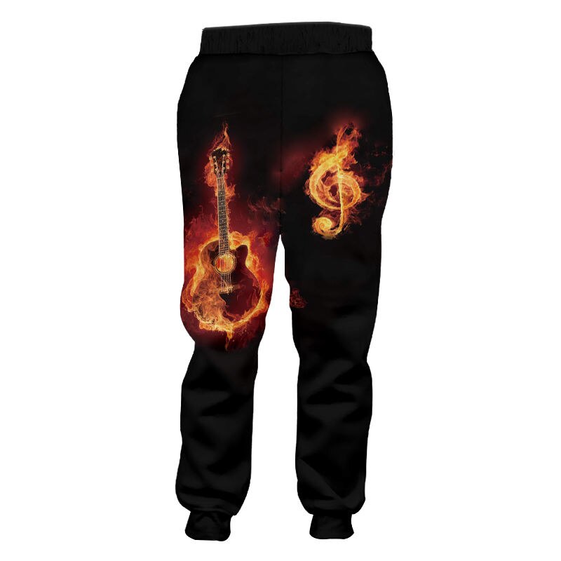 Sælg joggingbukser 3d trykte flamme guitar musikalsk symbol unisex joggerbukser mænd sportsbukser hip hop fede bukser