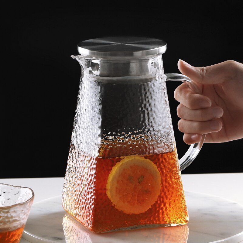 Glaskanna kallvattenflaska hamrad fyrkantig högtemperaturbeständighet uppvärmningsbar 1800ml 1500ml 1200ml 1000ml