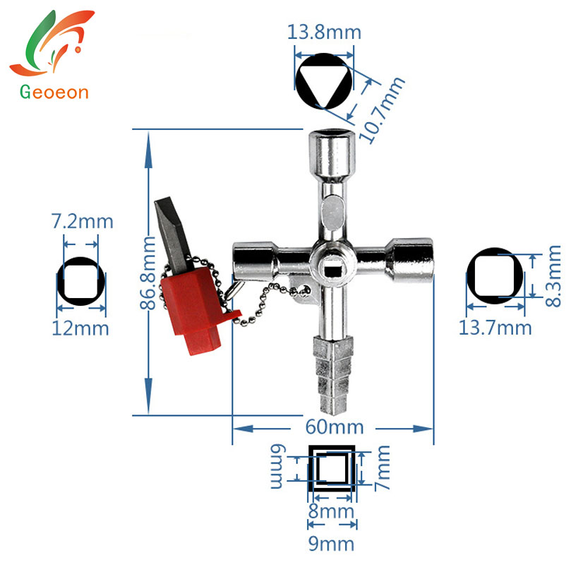 Geoeon universal 4 in 1 krydsnøgle til tog elektrisk elevator kabinet ventil legering trekant firkantet  a47: F