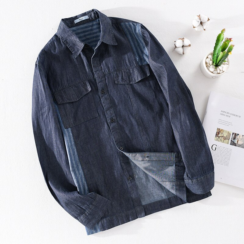 Camisa vaquera negra para hombre, chaqueta vaquera informal de negocios, a la , combina con todo, primavera y otoño,