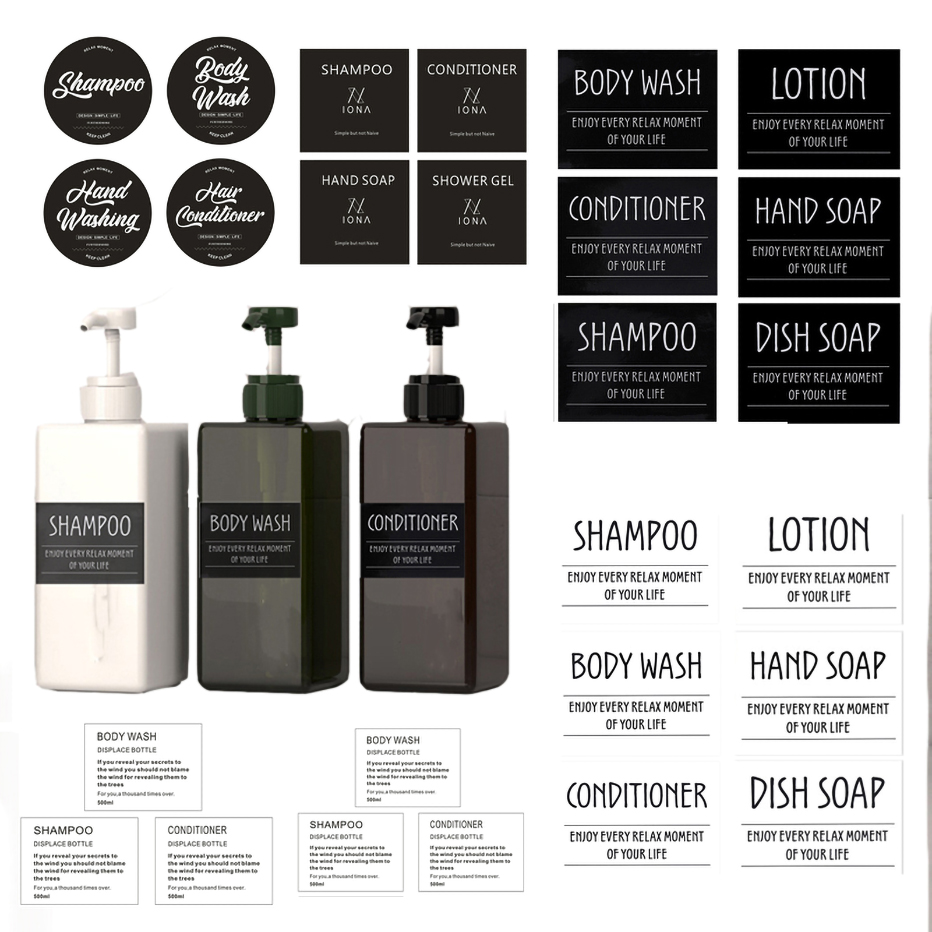 Soap Dispenser Sticker Set Shampoo Bodywash Conditioner Labels Removable Waterproof Unique Bottle Stickers Bathroom Accessories