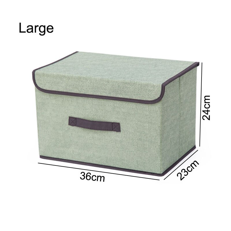 Caja de almacenamiento de lino de algodón con tapa, caja de almacenamiento de ropa plegable, organizador de artículos diversos de juguetes y aperitivos, caja de ropa interior de tela para el hogar S/L: green-L