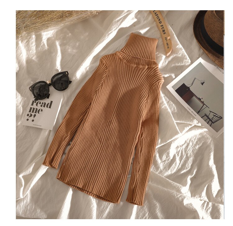 Babymeisjes trui meisjes truien effen coltrui jas jongens truien herfst gebreide kinderkleding meisjes trui pure kleur: Khaki / 6t