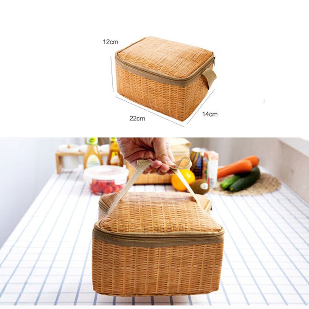 Kunstmatige Rotan Lunch Zakken Draagbare Geïsoleerde Box Voor Picknick Camping Voedsel Container Thermische Cooler Pouch Tote Opslag Handtas