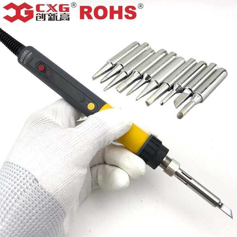 CXG ROHS Re60w/90w/110w LCD Temperature Digital LED Adjustable Electric Soldering Iron Solder Tips EU Plug +10pcs: 110V / 110W