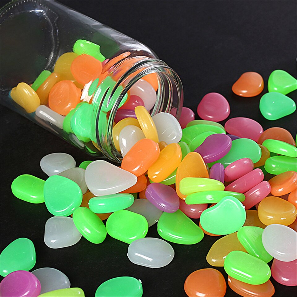 100pcs Luminous Stone Fluorescent Gravel Pebbles Aquarium Fish Tank Garden Decoration in the Dark Glowing Stones