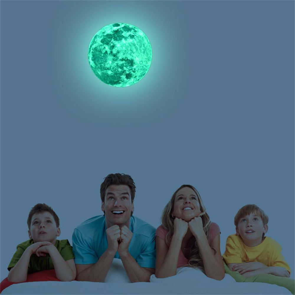 3d klistermærkevægklistermærker stor måne fluorescerende glød i mørke stjerner aftageligt hjem børneværelsesdekoration