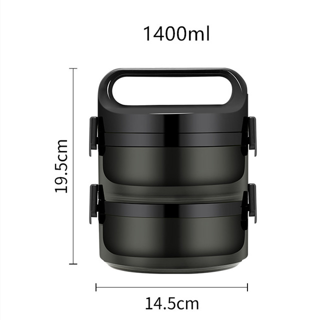 Roestvrij Staal Thermische Lunch Bento Box Voor Office Student Draagbare Multi Layer Picknick Voedsel Container Lekvrij Thermos Lunchbox: 2 Layer Black