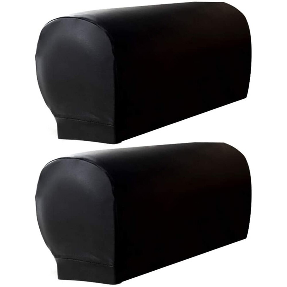 2 stk pu lædersofa armlæn dækker vandtæt ensfarvet lænestolbeskytter aftagelig stræk lænestol betræk hjemmeindretning: Sort