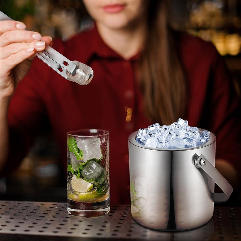 1.3L Rvs Ice Cube Container Dubbelwandige Ijsemmer Container Emmer Draagbare Ijs Chiller Met Tang Deksel