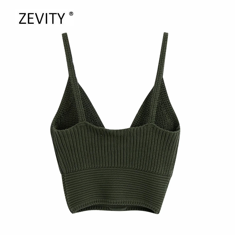 Zevity Vrouwen V-hals Lace Up Boog Gebonden Breien Sling Trui Vrouwelijke Basic Spaghetti Bandje Korte Vest Truien Chic Crop tops S315