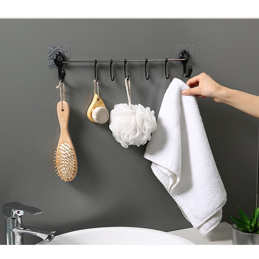 Qinsky Keukengerei hangers met 6 haken, 2 stuks wandmontage gebruiksvoorwerp rail rek ruimtebesparend wandgebruiksvoorwerp haken zonder boren muur