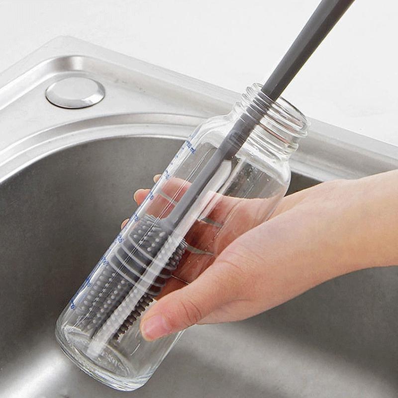 Spazzola per bottiglie di latte in silicone Spazzola per tazze Detergente per vetri Strumento per la pulizia della cucina Manico lungo Spazzola per la pulizia della tazza di vetro per bottiglie di bevande