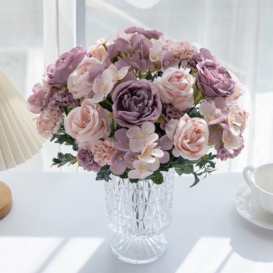 Artificial Flowers 7 Fork Silk Rose Peony Hydrangea Festival Wreath Decor Wedding Wreath Home Room Table DIY Craft Accessories