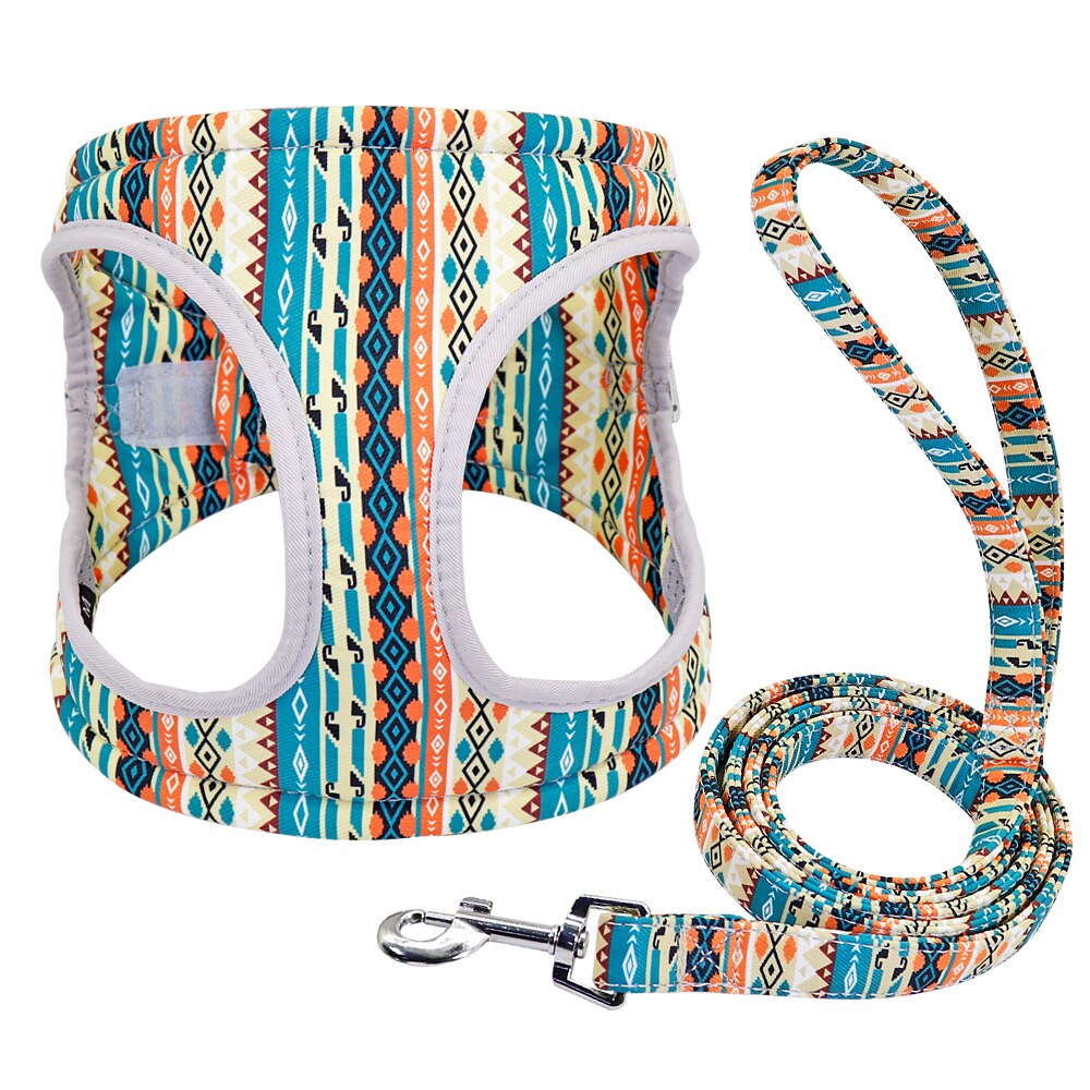 Reflective Dog Harness Soft Mesh Pet Puppy Harness Leash Set French Harnesses Bulldog Printed Dogs Small Medium Vest: Orange / L