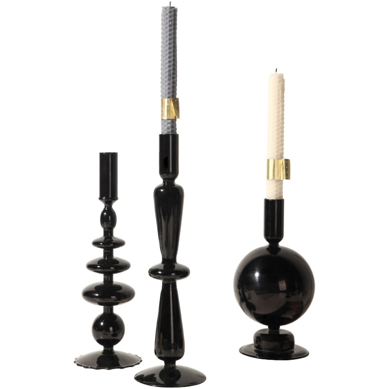 Portavelas de vidrio Retro moderno para el hogar, sala de estar, mesa de cristal negro, Románticas velas, adornos creativos de decoración