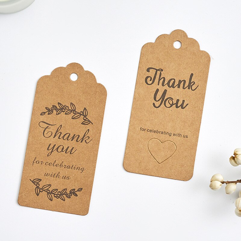 50pcs/lot 2 Designs Kraft paper "thank you for celebrating with us"Hang tag Retro Hang tag 4.5x9.5cm