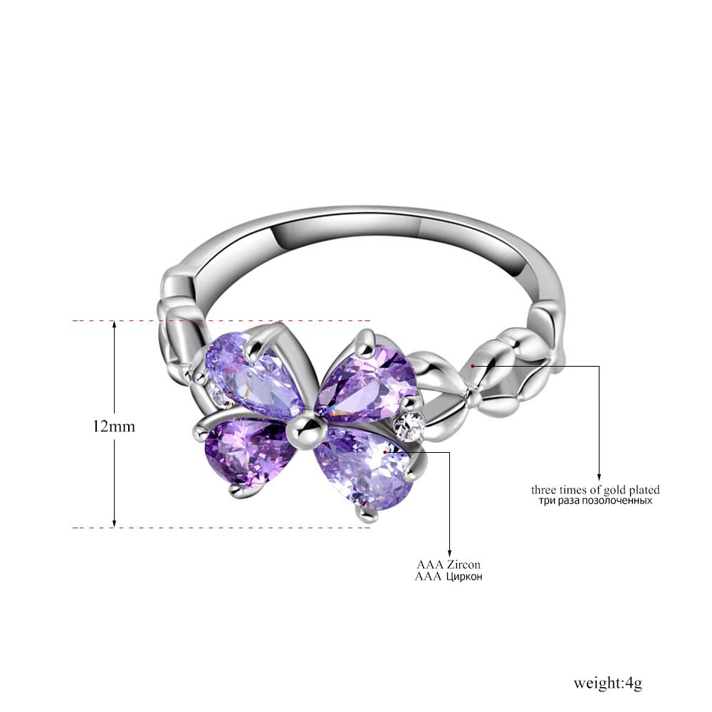 Lokaer roxo zircônia cúbica flor anéis de casamento jóias cristal austríaco na moda anéis para mulher anillos