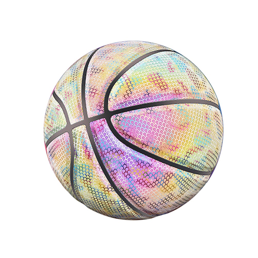 Palla da basket luminosa sfera Flash illuminata riflettente olografica PU gioco di sport notturni di pallacanestro incandescente resistente all&#39;usura