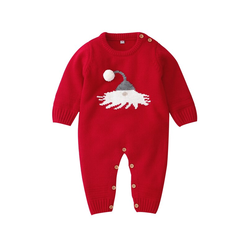 Xmas Jumpsuit Jongen Meisje Winter Gebreide Lange Mouw Jumpsuit Playsuit Rompertjes Warm Katoen Tops Kleding Baby Outfits: Rood / 6m