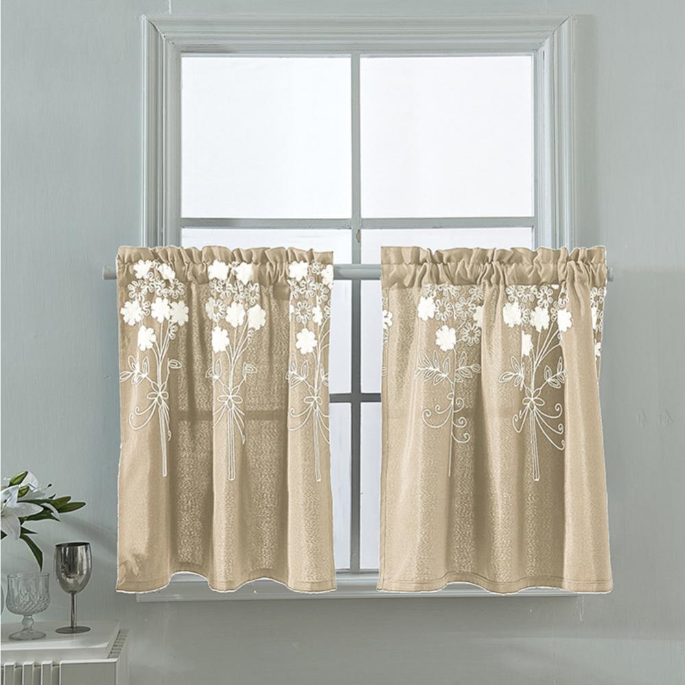 Solid Color Flower Pattern Kitchen Short Curtain Valance Drape Window Home Decor