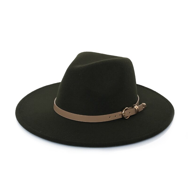 Yy oversized brem filthatt for kvinner vintage trilby cap høst vinter fedora menn jazz panama cappello donna elegante  fd19034: Armygrønn filthatt