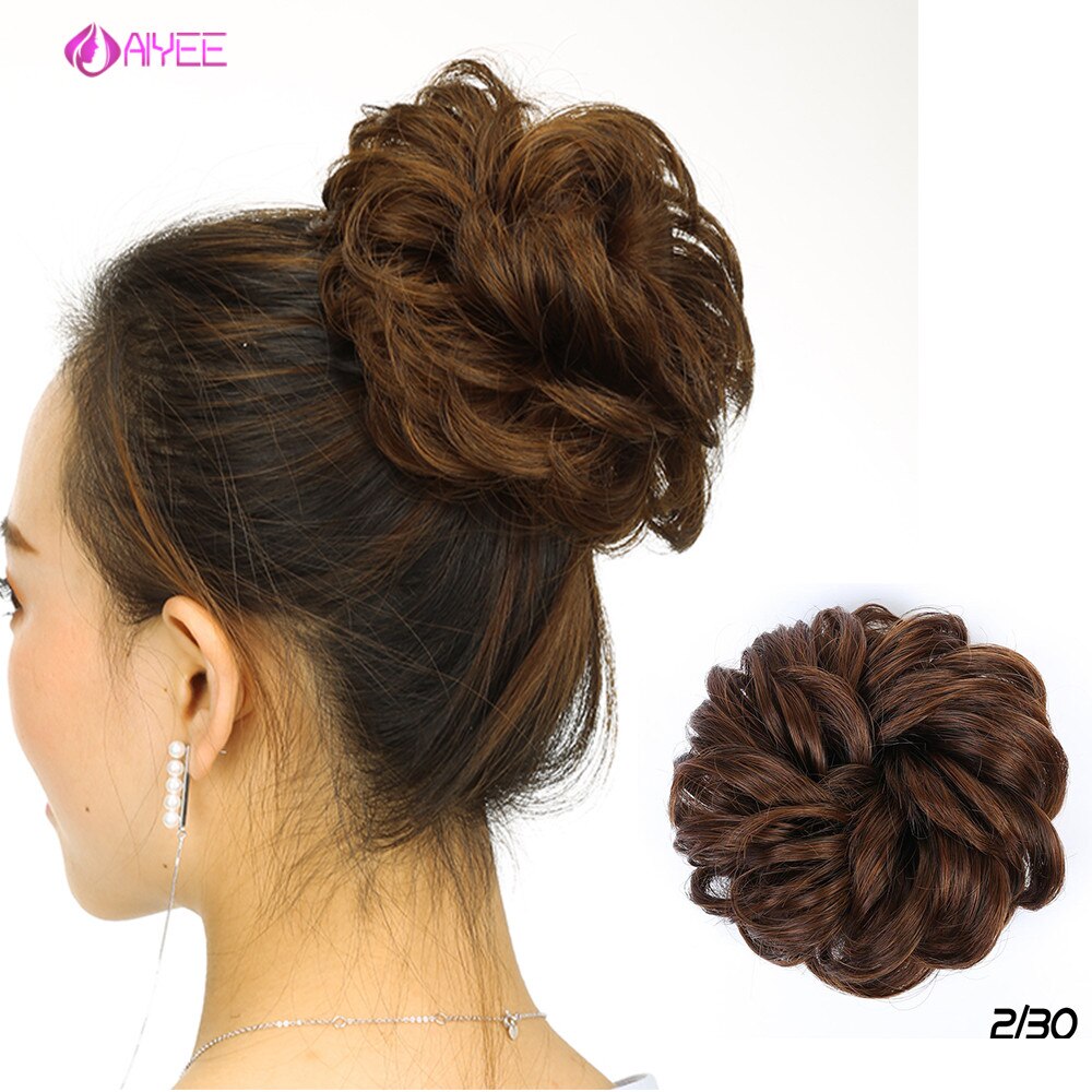 AIYEE Hair Piece Straight Hair Bun Tousled Messy Updo Bun Donut Elastic Chignons Ponytail Hairpiece Extension