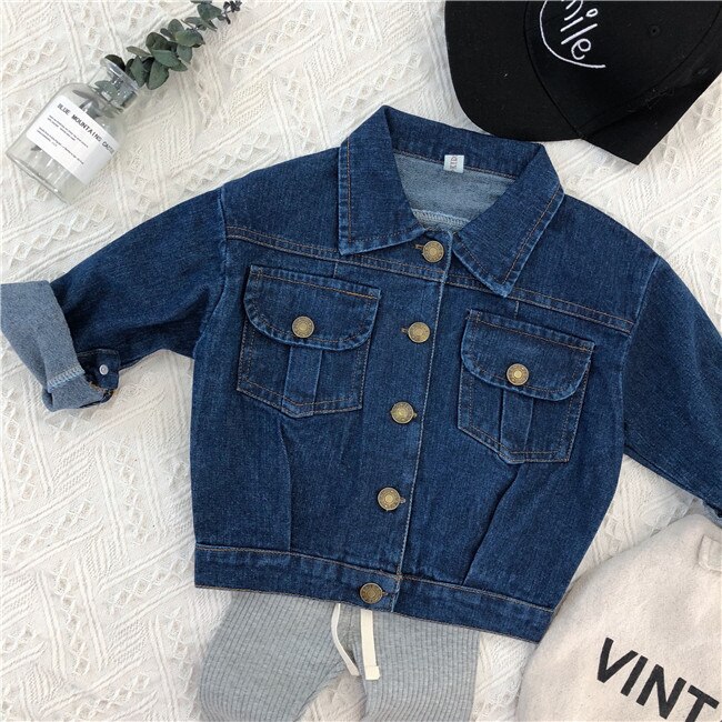 Autumn Children's Korean Lapel Deep Blue Jeans Coat winter jacket girls coat kids coats